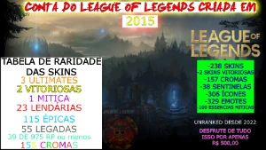 238 Skins (2 Vitoriosas), All Champs, 306 Ícones, 329 Emotes - League of Legends LOL