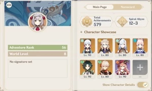Genshin Impact AR57 com ayaka kazuha xiao kokomi e outros