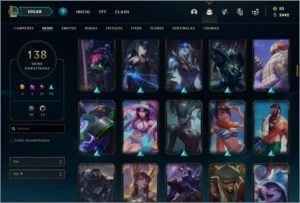 Conta platina 1 e plat 4 flex com 142 champs e 138 skins - League of Legends LOL