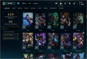 Conta platina 1 e plat 4 flex com 142 champs e 138 skins - League of Legends LOL