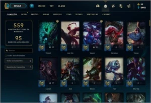 Conta platina 1 e plat 4 flex com 142 champs e 138 skins - League of Legends LOL