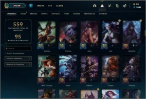 Conta platina 1 e plat 4 flex com 142 champs e 138 skins - League of Legends LOL