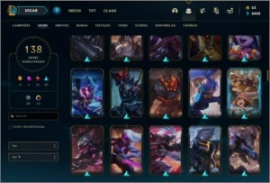 Conta platina 1 e plat 4 flex com 142 champs e 138 skins - League of Legends LOL