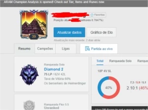 VENDO CONTA DIAMANTE 2 60% WR NICK BOM - League of Legends LOL