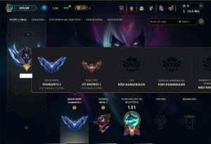 Diamante 1 com 75 Champs e 11 Skins - League of Legends LOL