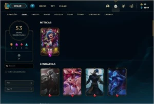 Conta ouro 4 com 53 skins e 82 champs - League of Legends LOL