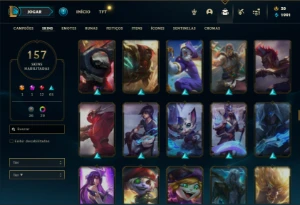 Conta Platina 1 com TODOS os champs e 157 Skins ( MID / JG ) - League of Legends LOL