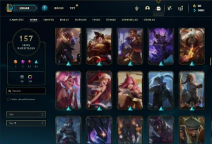 Conta Platina 1 com TODOS os champs e 157 Skins ( MID / JG ) - League of Legends LOL
