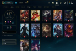 Conta Platina 1 com TODOS os champs e 157 Skins ( MID / JG ) - League of Legends LOL