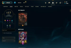 Conta Platina 1 com TODOS os champs e 157 Skins ( MID / JG ) - League of Legends LOL