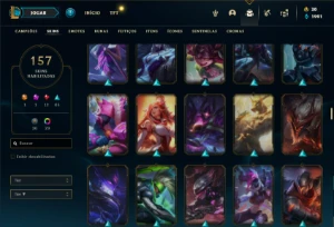 Conta Platina 1 com TODOS os champs e 157 Skins ( MID / JG ) - League of Legends LOL