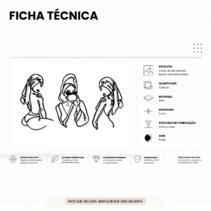 Kit 3 Quadros Mulher Minimalista em MDF Preto 35 x 22 cm - Artesanato e Personalizados