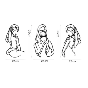 Kit 3 Quadros Mulher Minimalista em MDF Preto 35 x 22 cm - Artesanato e Personalizados