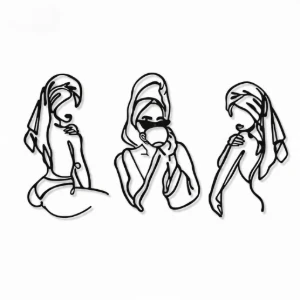Kit 3 Quadros Mulher Minimalista em MDF Preto 35 x 22 cm - Artesanato e Personalizados