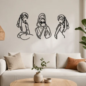 Kit 3 Quadros Mulher Minimalista em MDF Preto 35 x 22 cm - Artesanato e Personalizados