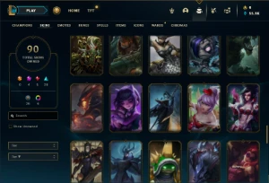 Unranked com 90 Champs e 90 Skins + 2 Raras + Icones Raros - League of Legends LOL