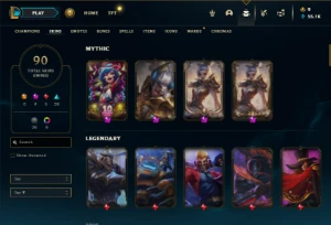 Unranked com 90 Champs e 90 Skins + 2 Raras + Icones Raros - League of Legends LOL