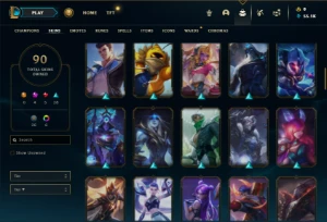 Unranked com 90 Champs e 90 Skins + 2 Raras + Icones Raros - League of Legends LOL