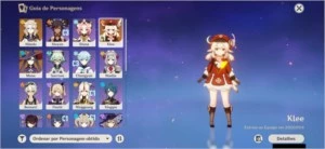 CONTA COM KLEE + MONA + ALBEDO e ARMAS 5 ESTRELAS AR 42 - Genshin Impact