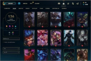 Conta platina 3 com 145 champs e 136 skins (1 Prestigio) - League of Legends LOL