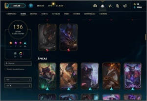 Conta platina 3 com 145 champs e 136 skins (1 Prestigio) - League of Legends LOL