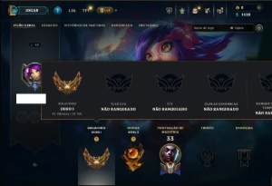 Ouro 1 com 40 Champs e 12 Skins - League of Legends LOL