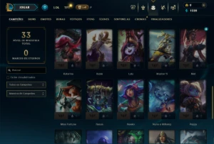 Ouro 1 com 40 Champs e 12 Skins - League of Legends LOL
