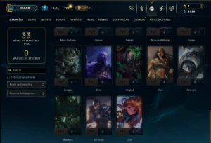 Ouro 1 com 40 Champs e 12 Skins - League of Legends LOL