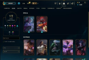 Ouro 1 com 40 Champs e 12 Skins - League of Legends LOL