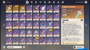 Conta Genshin Impact, AR 56 com 15 itens 5 estrelas