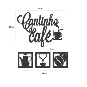 Kit 4 Peças Cantinho do Café em MDF Preto 30 cm - Artesanato e Personalizados