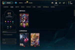 Conta Platina 2 com 95 Champs e 65 Skins - League of Legends LOL