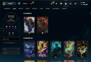 Conta ouro 4 com 558 Skins + 4 Raras + 20 Icones Raros - League of Legends LOL