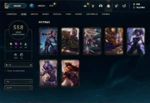 Conta ouro 4 com 558 Skins + 4 Raras + 20 Icones Raros - League of Legends LOL