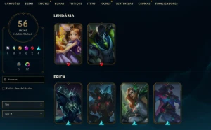 [Entrega Automática] Conta Lol Ouro, 56 Skins, 2 Lendárias - League of Legends