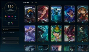 Conta League of Legends, lvl 115, todos campeões, 150 skins LOL