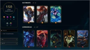 Conta League of Legends, lvl 115, todos campeões, 150 skins LOL