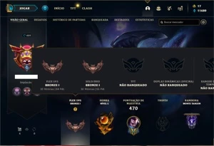 Conta bronze 1 com TODOS os champs e 117 Skins (Nivel 489) - League of Legends LOL