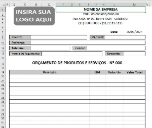 Planilha de Vendas e Orçamentos de Produtos Manual - Outros