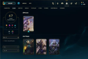 Diamante 1 com 130 Champs e 67 Skins + 12 Cromas - League of Legends LOL