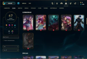 Diamante 1 com 130 Champs e 67 Skins + 12 Cromas - League of Legends LOL