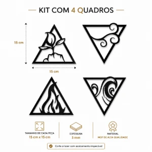 Kit 4 Quadros Elementos da Natureza em MDF 15 x 15 cm - Artesanato e Personalizados