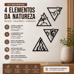 Kit 4 Quadros Elementos da Natureza em MDF 15 x 15 cm - Artesanato e Personalizados
