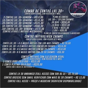CONTAS DE TODOS OS TIPOS PARA LOL - League of Legends