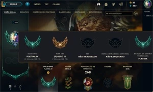 CONTA LOL PLATINA 4 - 110 CHAMPS - 55 SKIN - 4 VITORIOSA - League of Legends