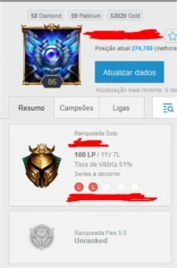 CONTA OURO 1 - MMR ALTO - League of Legends LOL