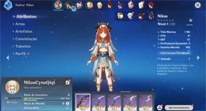 Conta Genshin Impact AR 5 com Nilou, Cyno e Qiqi