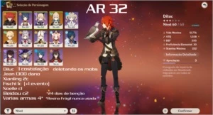 AR 32 Diluc 1 constelação + Jean 24 benção - Genshin Impact