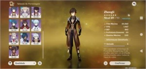 Conta genshin impact ar 50 com zhongli,albedo,mona e keqing