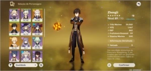 Conta genshin impact ar 50 com zhongli,albedo,mona e keqing